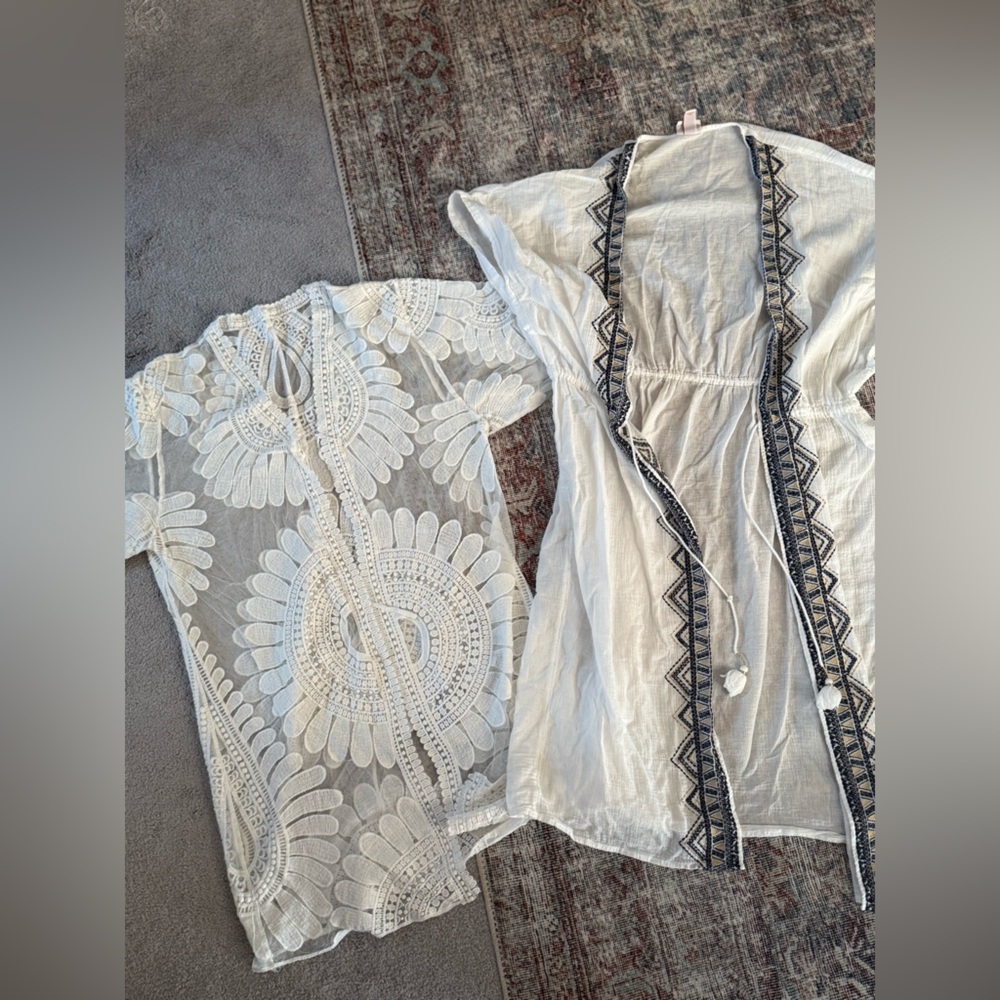 TWO Swim COVERUPS  White Top with Black and Gold Embroidery